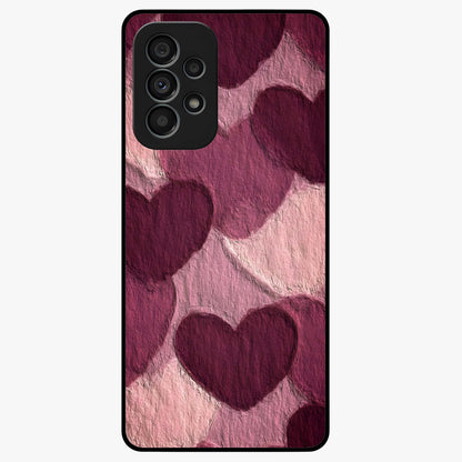 Layered Paper Hearts Glass Case showing flat back view with layered paper heart artwork and glossy glass finish.