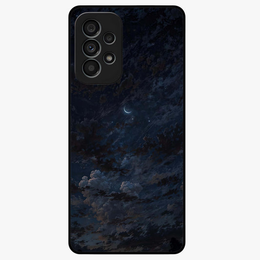 Lunar Veil Silence Glass Case showing flat back view with mystical moon veil artwork and glossy glass finish.