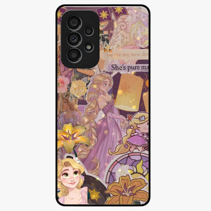 Magical Tangled Dream Glass Case showing flat back view with dreamy tangled artwork and glossy glass finish.