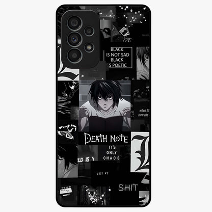 Midnight Chaos Mind Glass Case showing flat back view with abstract dark themed artwork and glossy glass finish.