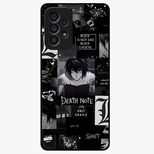 Midnight Chaos Mind Glass Case showing flat back view with abstract dark themed artwork and glossy glass finish.