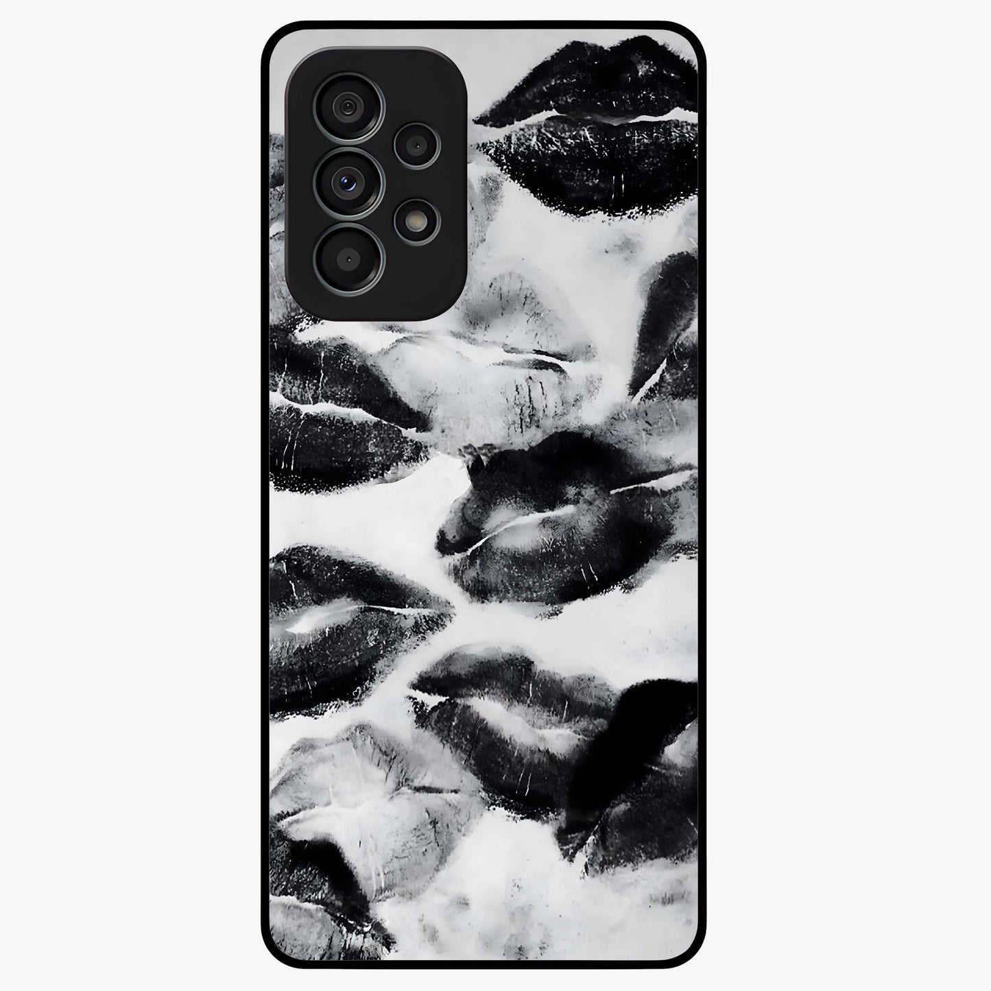 Midnight Kiss Marks Glass Case showing flat back view with lipstick kiss mark artwork and glossy glass finish.