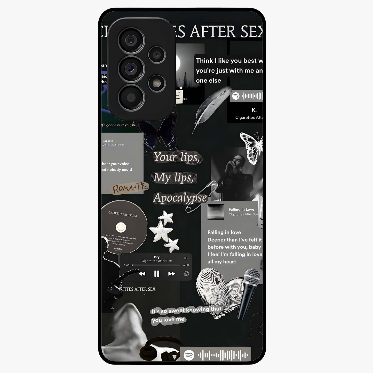 Midnight Love Echo Glass Case showing flat back view with romantic midnight themed artwork and glossy glass finish.
