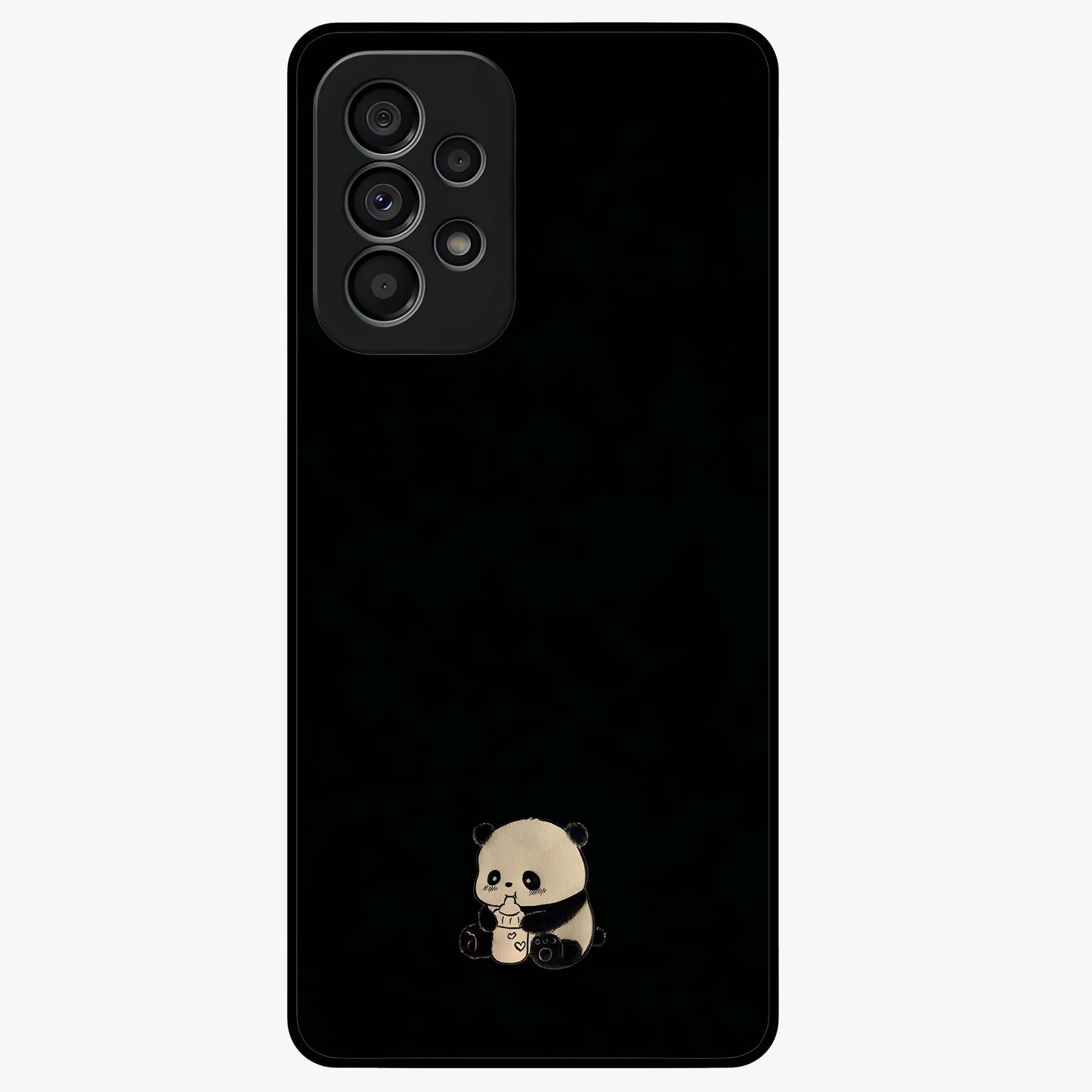Midnight Panda Love Glass Case showing flat back view with cute panda themed artwork and glossy glass finish.