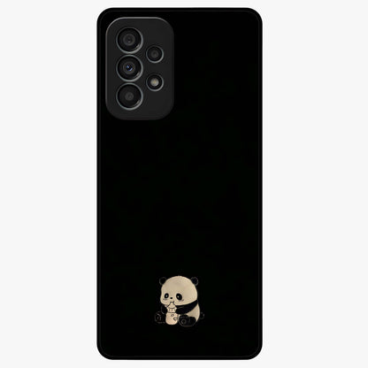 Midnight Panda Love Glass Case showing flat back view with cute panda themed artwork and glossy glass finish.