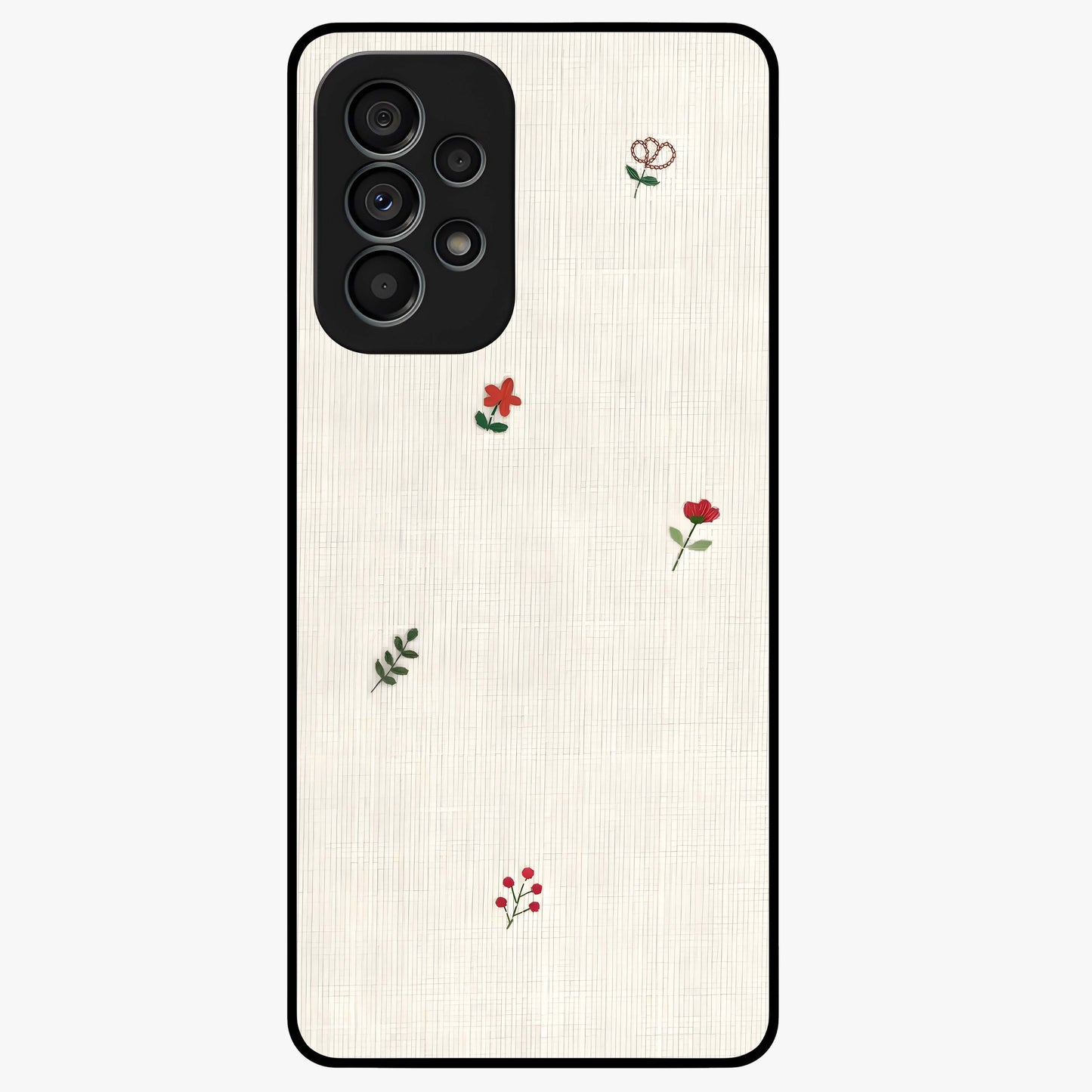 Minimal Petal Whispers Glass Case showing flat back view with soft minimal floral artwork and glossy glass finish.