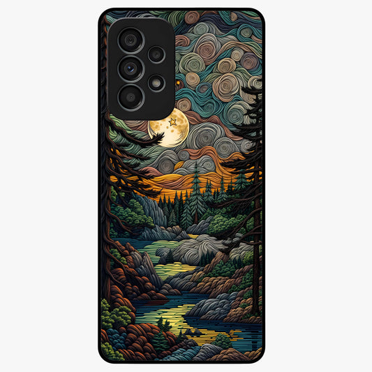 Moonlight Forest Dream Glass Case showing flat back view with mystical forest moonlight artwork and glossy glass finish.