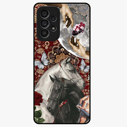 Moonlit Royal Stallion Glass Case showing flat back view with majestic horse under moonlight artwork and glossy glass finish.