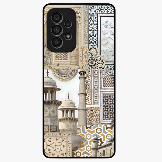 Mughal Marble Legacy Glass Case showing flat back view with intricate Mughal inspired marble pattern and glossy glass finish.