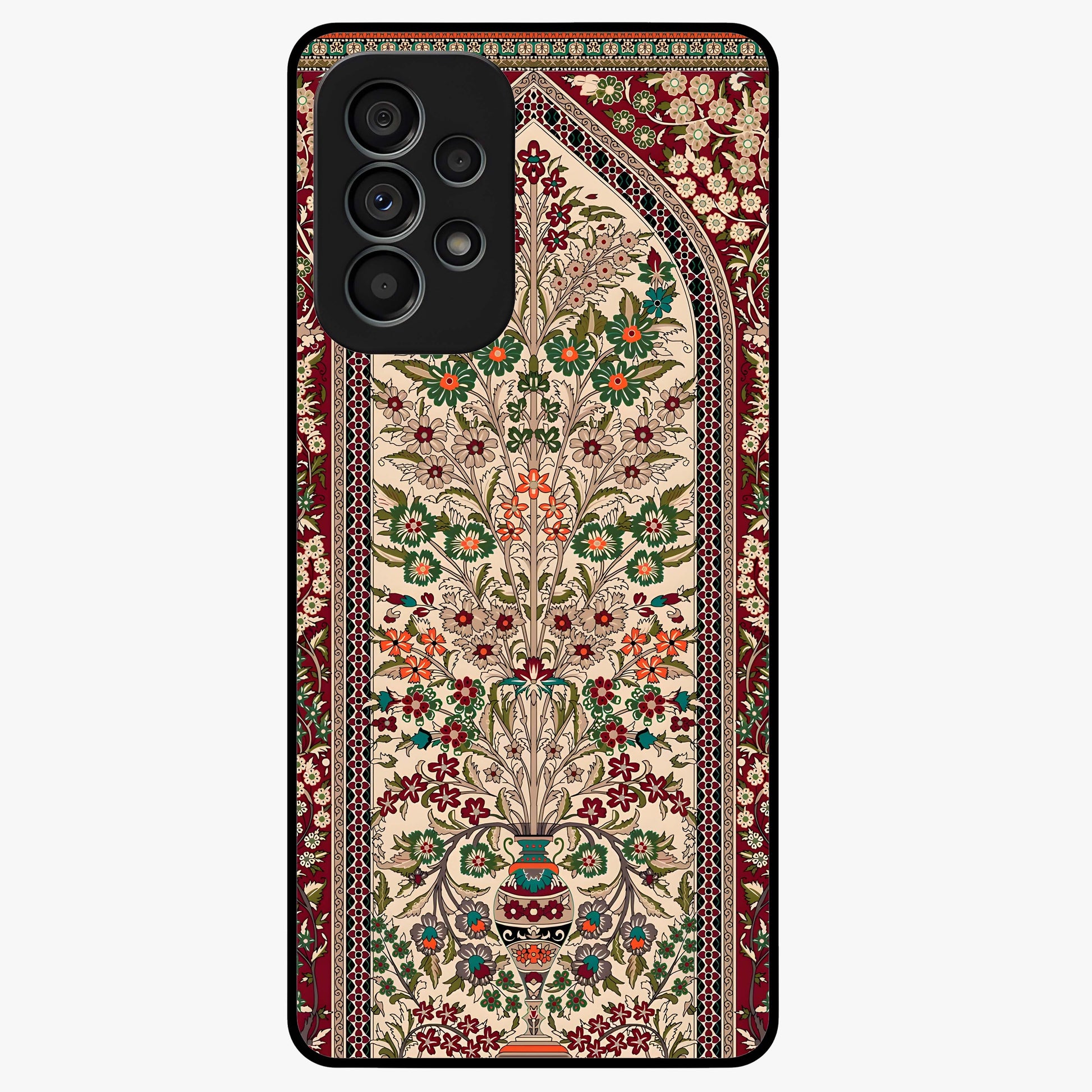 Persian Inspired Glass Case showing flat back view with ornate Persian style pattern artwork and glossy glass finish.