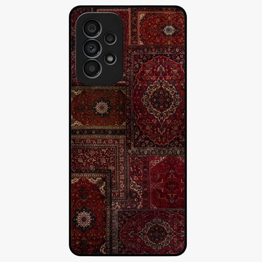 Persian Velvet Tale Glass Case showing flat back view with luxurious Persian velvet pattern artwork and glossy glass finish.