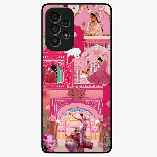 Pink Palace Muse Glass Case showing flat back view with elegant palace inspired artwork and glossy glass finish.