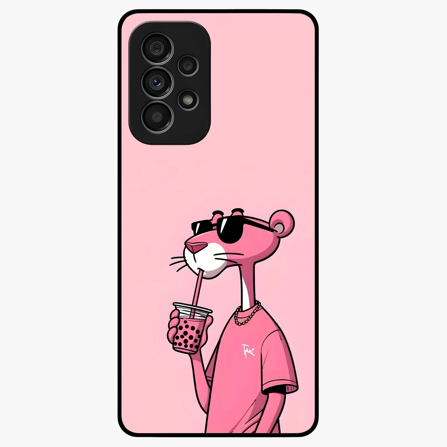 Pink Panther Glass Case showing flat back view with iconic pink panther artwork and glossy glass finish.