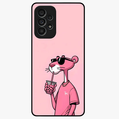 Pink Panther Glass Case showing flat back view with iconic pink panther artwork and glossy glass finish.