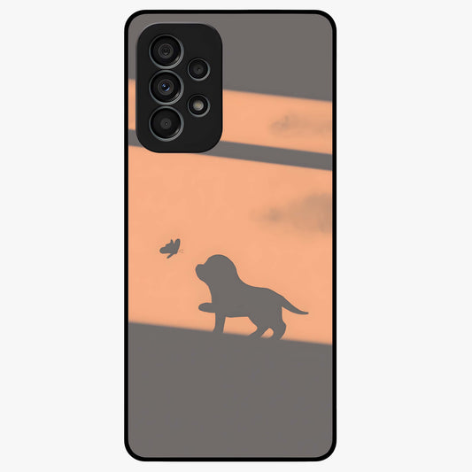 Puppy Shadow Art Glass Case showing flat back view with cute puppy shadow style artwork and glossy glass finish.