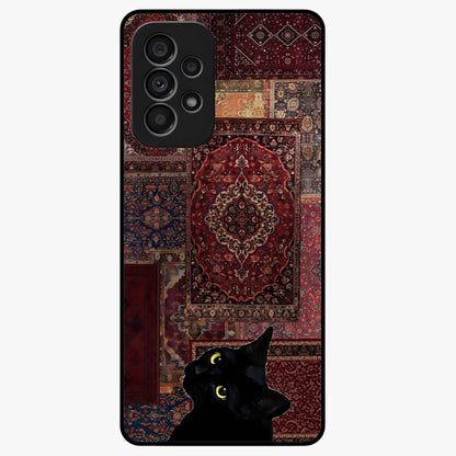 Regal Magic Cat Apple Glass Case showing flat back view with magical cat artwork holding apple and glossy glass finish.
