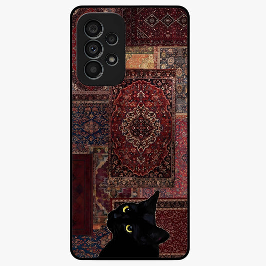 Regal Magic Cat Apple Glass Case showing flat back view with magical cat artwork holding apple and glossy glass finish.