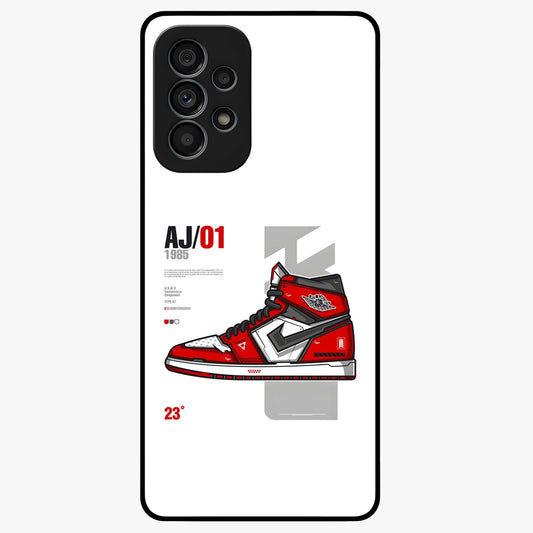Retro Sneaker Blueprint Glass Case showing flat back view with sneaker blueprint style artwork and glossy glass finish.
