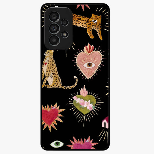 Sacred Jungle Heart Glass Case showing flat back view with jungle inspired heart artwork and glossy glass finish.