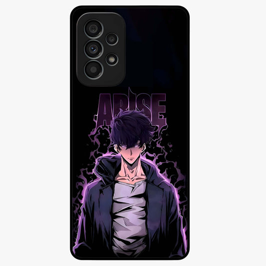 Shadow Monarch Awakening Glass Case showing flat back view with powerful dark monarch themed artwork and glossy glass finish.