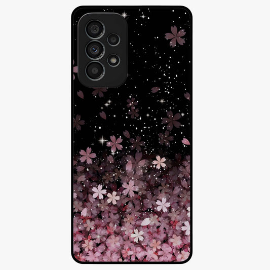 Small Starry Flowers Glass Case showing flat back view with delicate starry floral artwork and glossy glass finish.