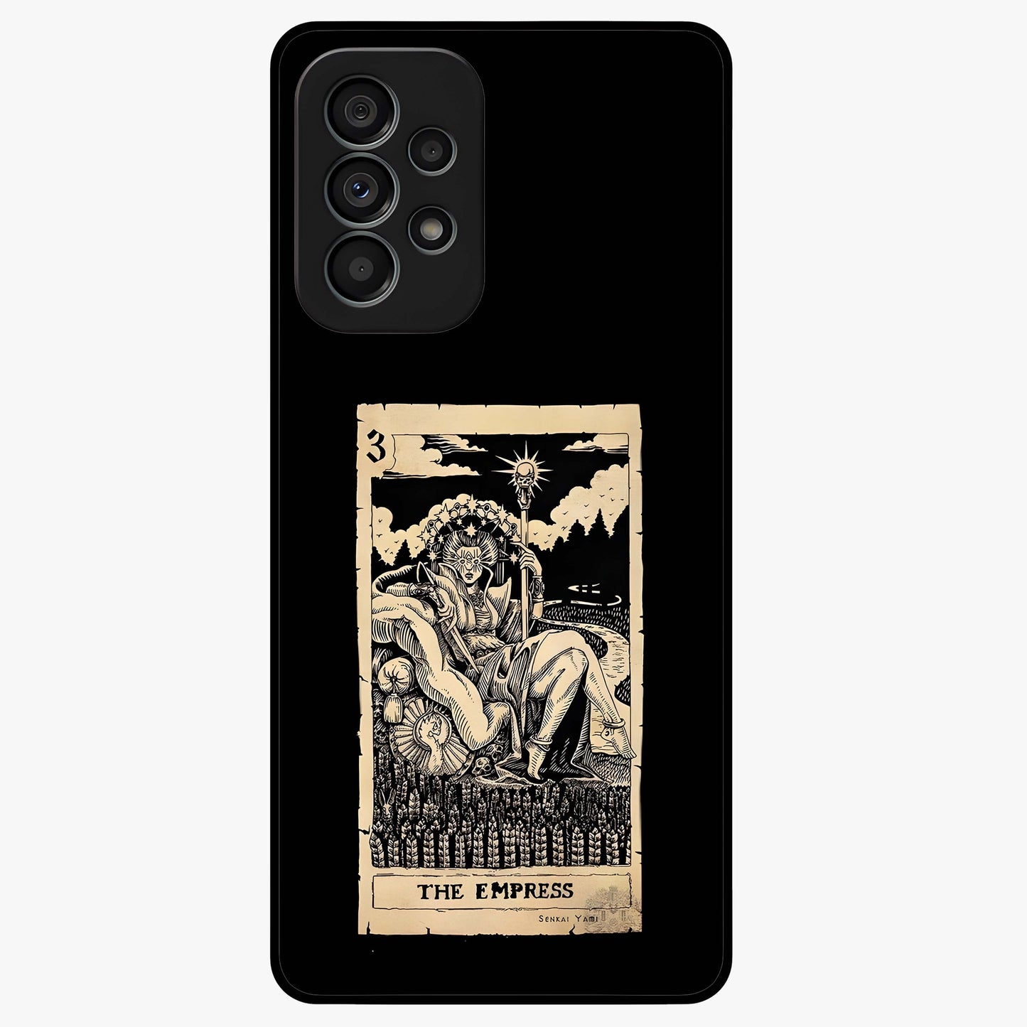 The Empress Glass Case showing flat back view with regal feminine artwork and glossy glass finish.