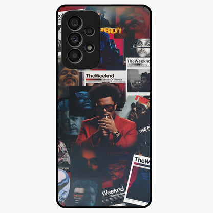 The Weeknd Glass Case showing flat back view with music inspired artistic portrait artwork and glossy glass finish.