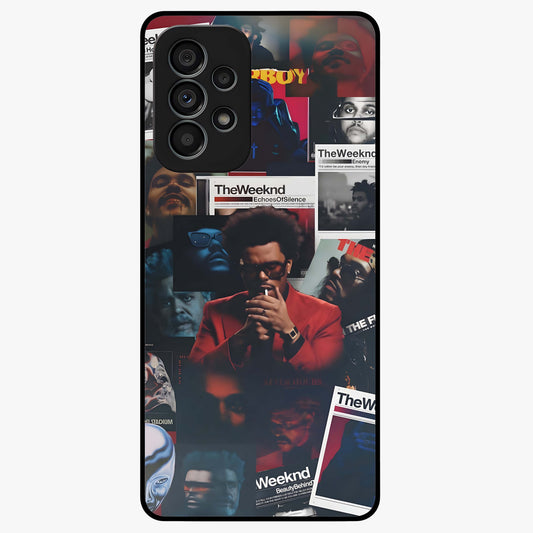 The Weeknd Glass Case showing flat back view with music inspired artistic portrait artwork and glossy glass finish.