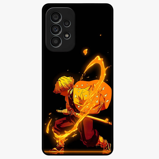 Thunder Flame Execution Glass Case showing flat back view with powerful flame and lightning artwork and glossy glass finish.