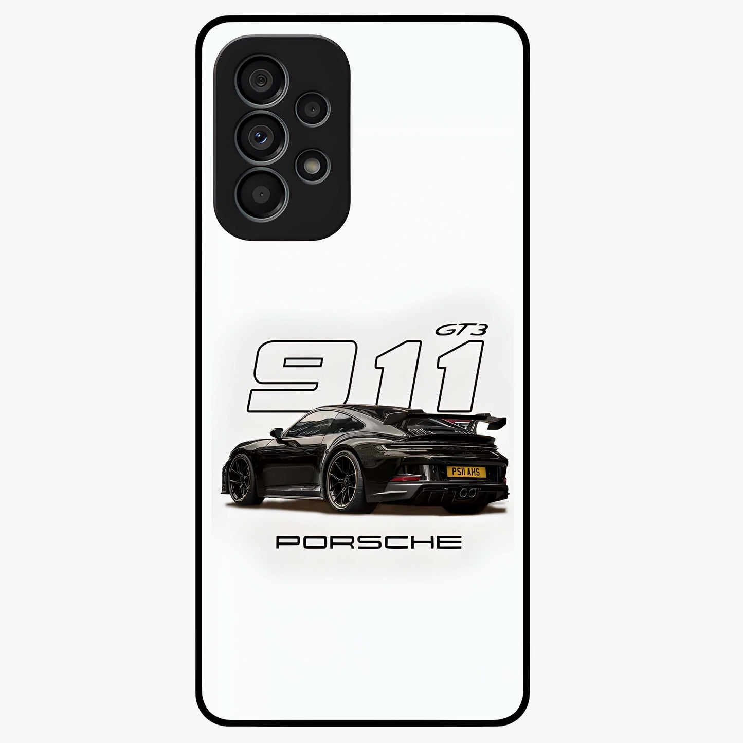 Turbo Legacy Icon Glass Case showing flat back view with iconic sports car inspired artwork and glossy glass finish.