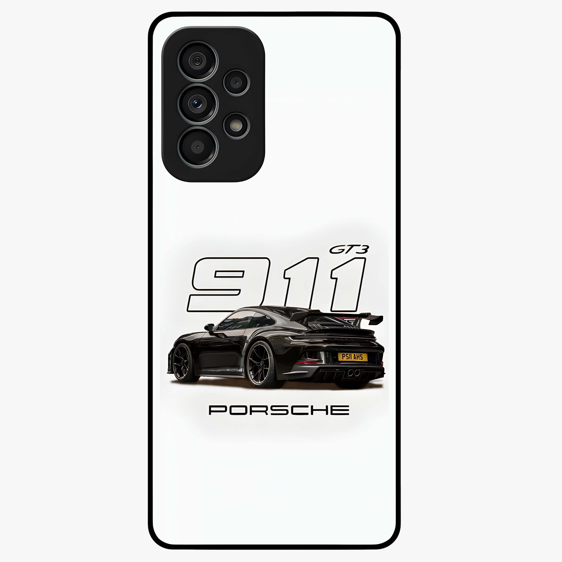 Turbo Legacy Icon Glass Case showing flat back view with iconic sports car inspired artwork and glossy glass finish.