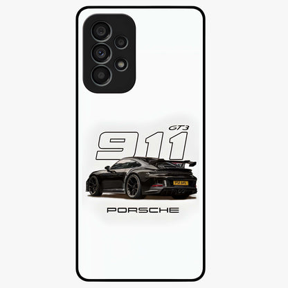 Turbo Legacy Icon Glass Case showing flat back view with iconic sports car inspired artwork and glossy glass finish.