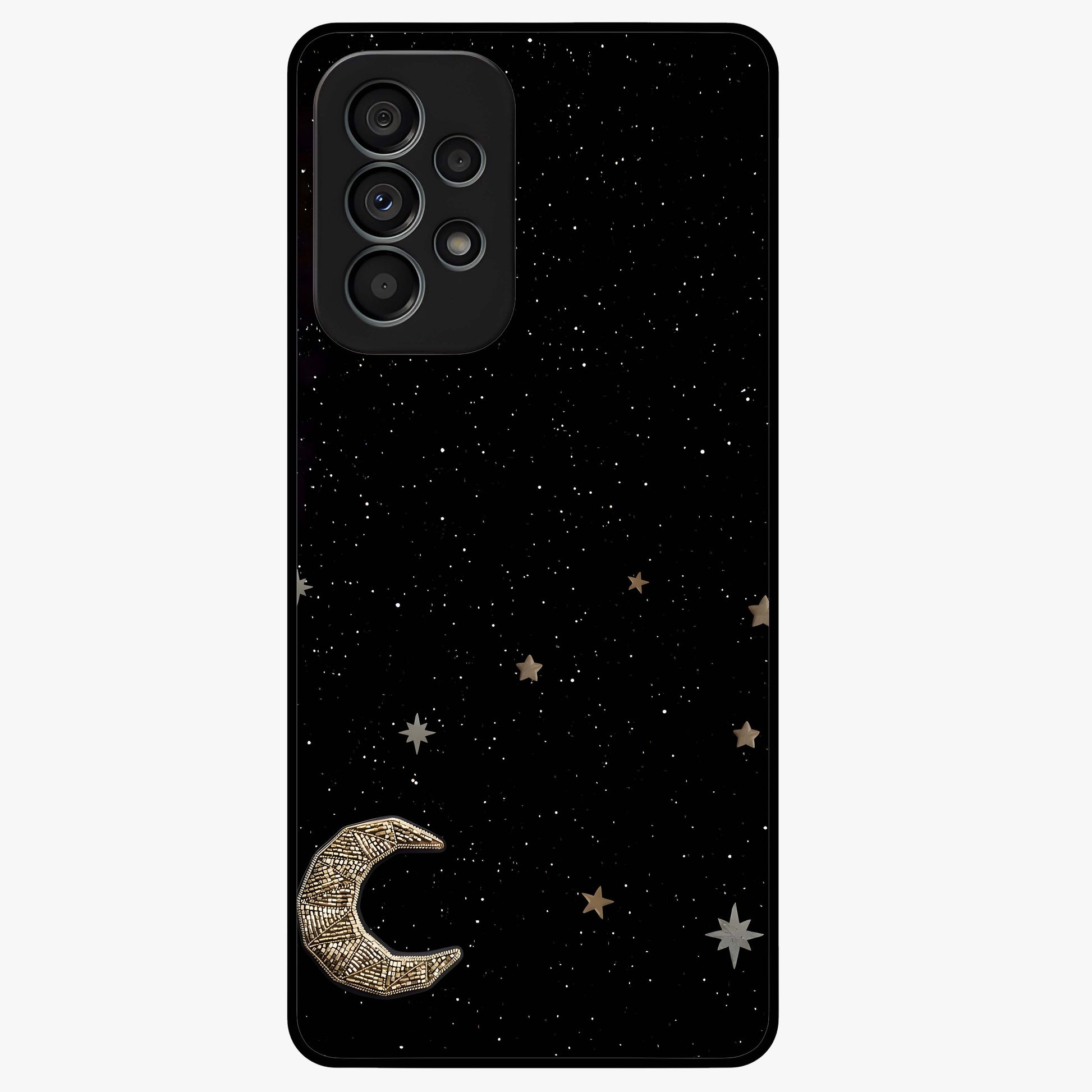 Twinkle Star With Half Moon Glass Case showing flat back view with star and half moon artwork and glossy glass finish.