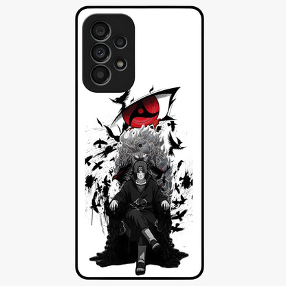 Uchiha Shadow Throne Glass Case showing flat back view with cosmic underwater themed artwork and glossy glass finish.