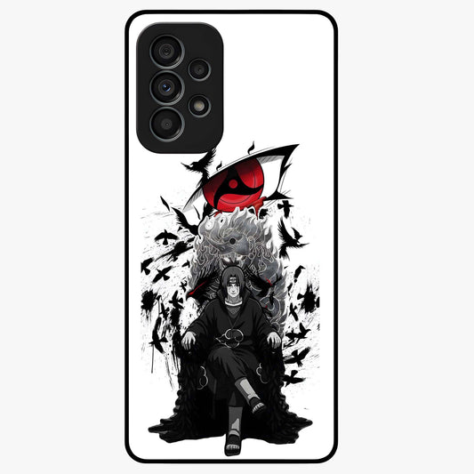 Uchiha Shadow Throne Glass Case showing flat back view with cosmic underwater themed artwork and glossy glass finish.