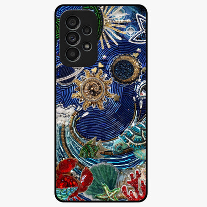 Universe Underwater Spark Glass Case showing flat back view with cosmic underwater themed artwork and glossy glass finish.