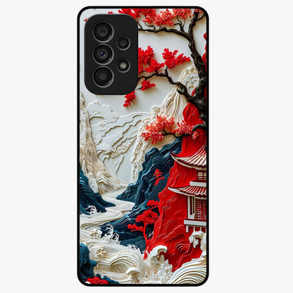 Whispers Of Sakura Waves Glass Case showing flat back view with cherry blossom wave artwork and glossy glass finish.