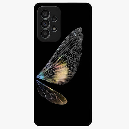 Whispers Of Wings Glass Case showing flat back view with graceful wing inspired artwork and glossy glass finish.