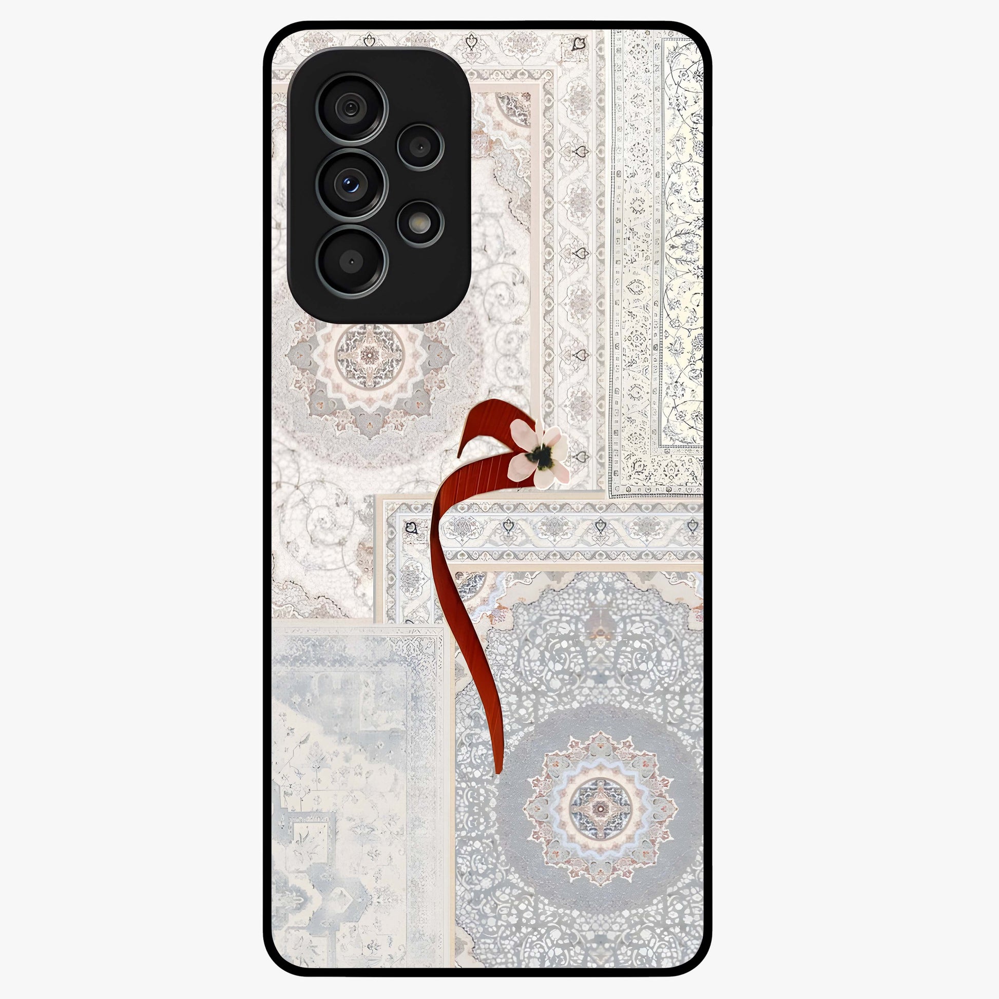 White Aesthetic Bow Glass Case showing flat back view with minimal bow artwork and glossy glass finish.