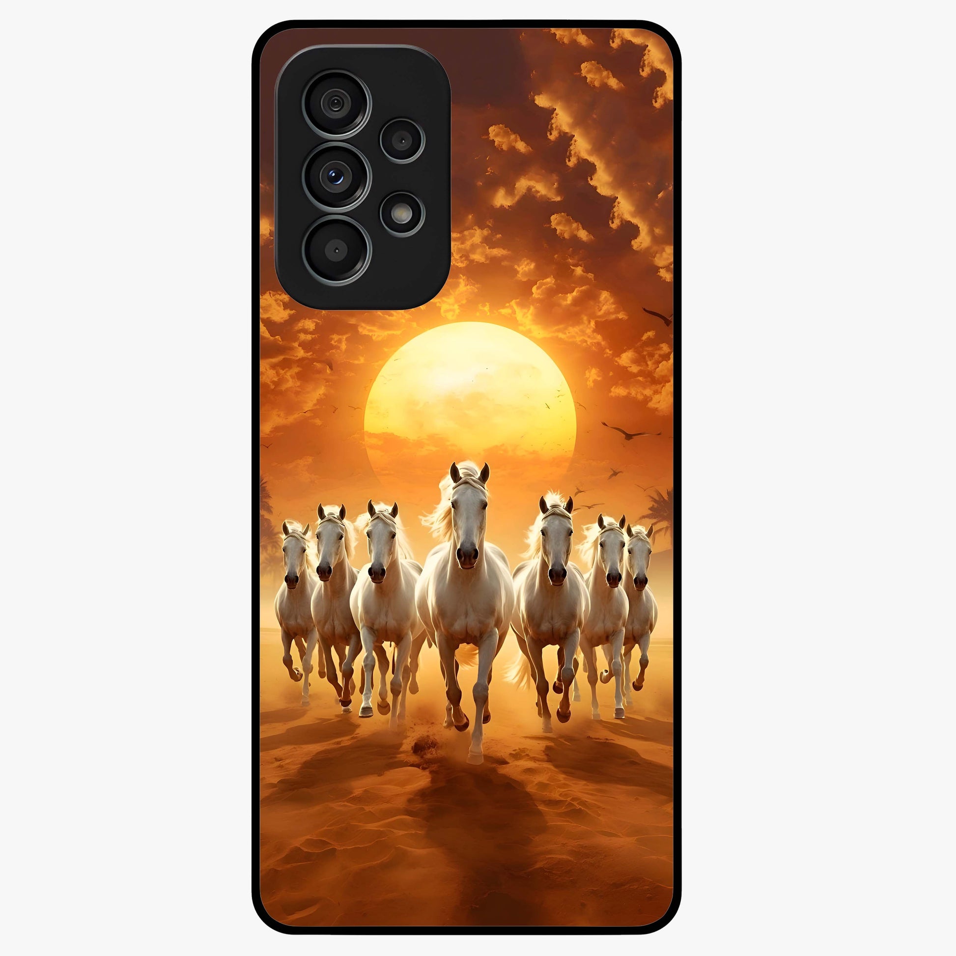 Wild Sunset Majesty Glass Case showing flat back view with majestic sunset landscape artwork and glossy glass finish.