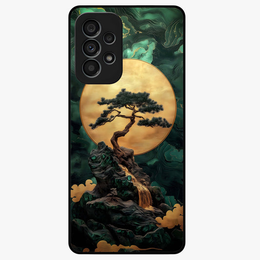 Zen Moon Rise Glass Case showing flat back view with calm moonrise artwork and glossy glass finish.
