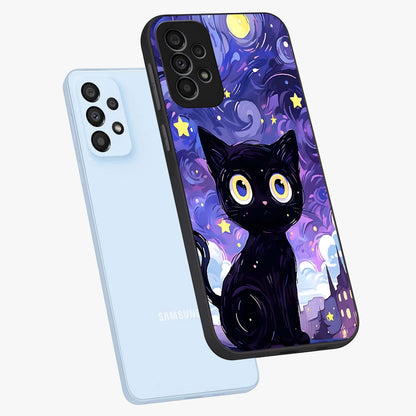 Abstract Cat Art Glass Case displayed in angled mockup highlighting modern abstract cat artwork and sleek glass surface.