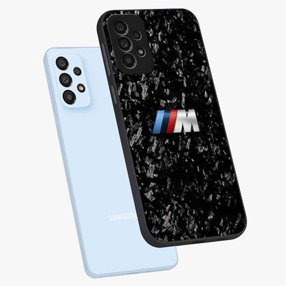 Carbon Speed Mark Glass Case displayed in angled mockup highlighting racing inspired carbon design and sleek aesthetic style.