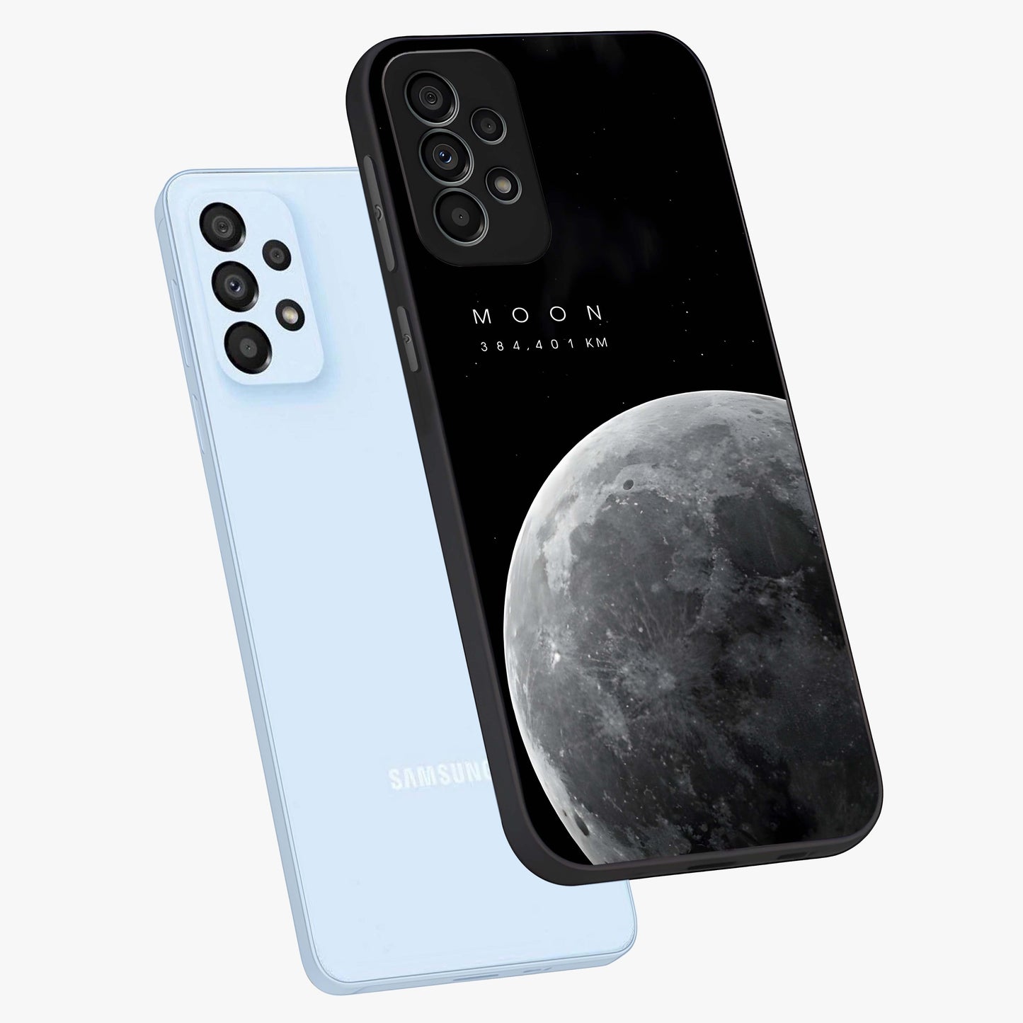 Cosmic Moon Glow Glass Case displayed in angled mockup highlighting celestial moon design with cosmic aesthetic theme.