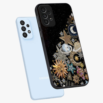 Cosmic Sparkle Dreams Glass Case displayed in angled mockup highlighting dreamy star sparkle design with celestial aesthetic.