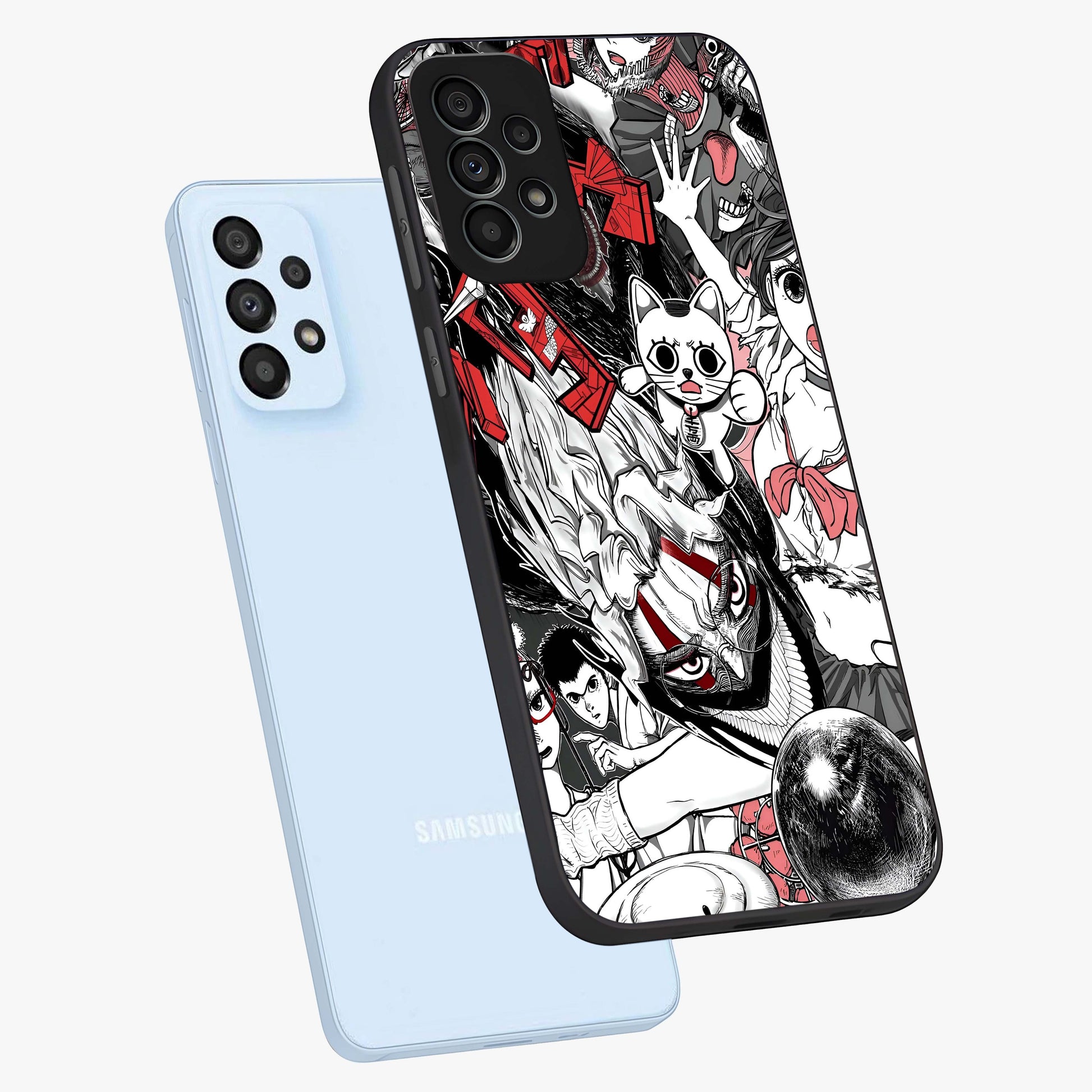 Crimson Chaos Panel Glass Case displayed in angled mockup highlighting chaotic panel style design with modern graphic theme.