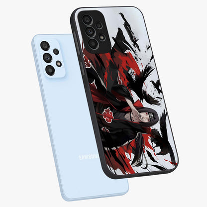 Crimson Crow Illusion Glass Case displayed in angled mockup highlighting mysterious crow graphic with dark aesthetic style.