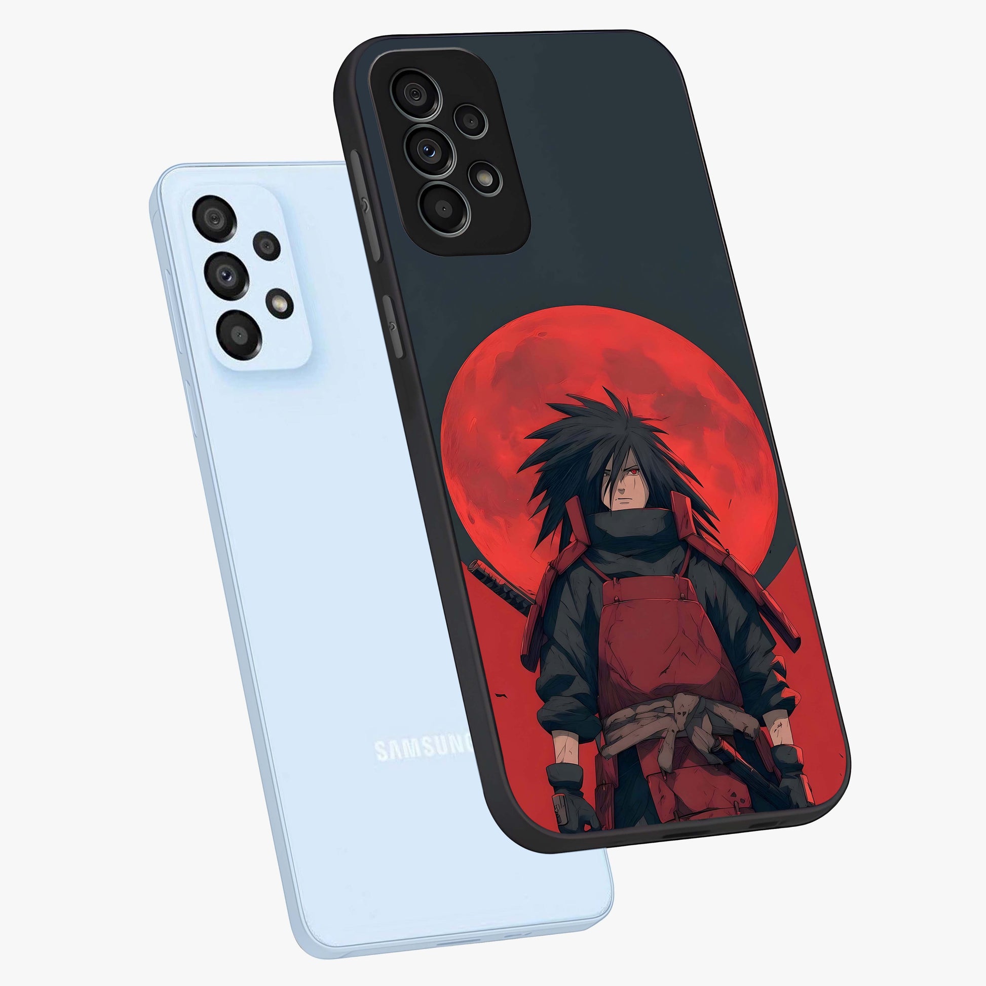 Crimson Moon Warlord Glass Case displayed in angled mockup highlighting dramatic crimson moon design with fantasy aesthetic.