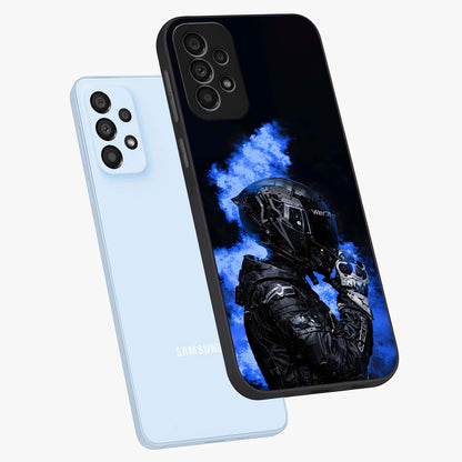 Cyber Sentinel Protocol Glass Case displayed in angled mockup highlighting digital cyber design with sci-fi aesthetic style.