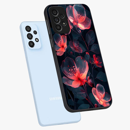 Dark Shade of Flower Glass Case displayed in angled mockup highlighting moody floral illustration with aesthetic dark tones.